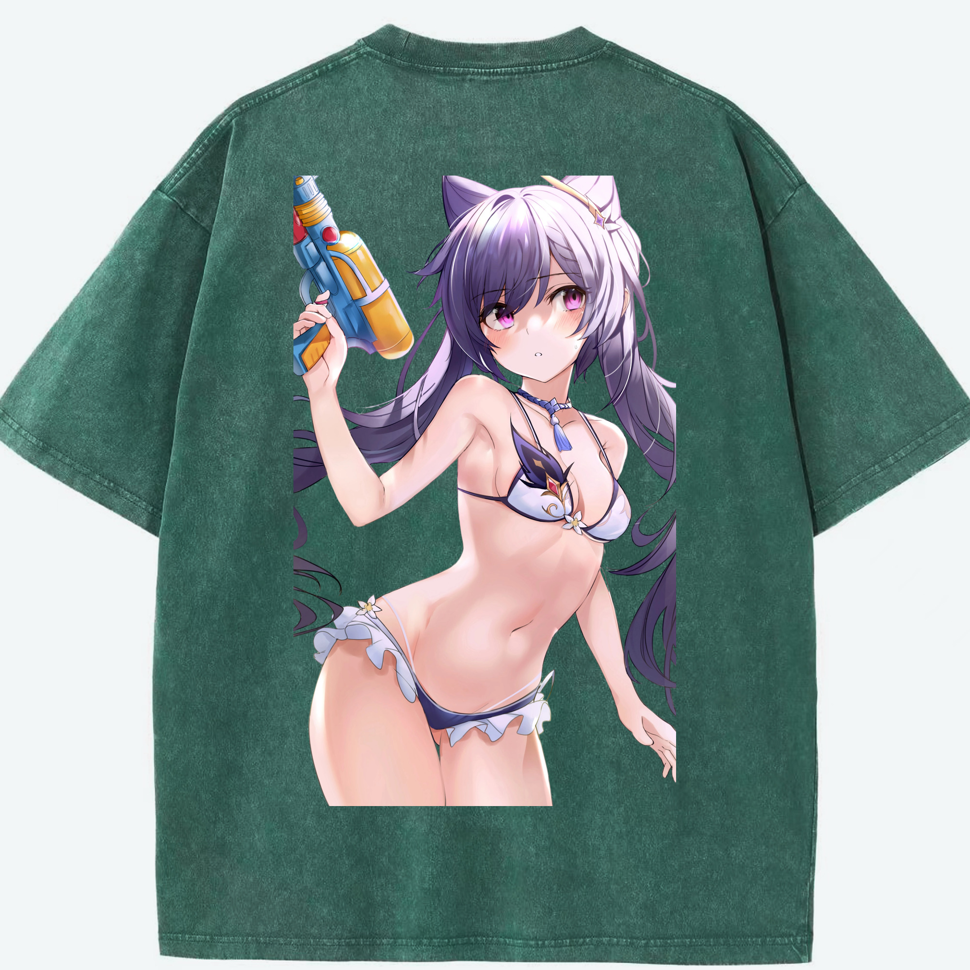 げんし神 刻晴 こくせい genshin Kokusei 綿100% ヴィンテージ風 半袖Tシャツ（背面プリント）
